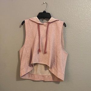 Pink cropped hoodie sweatshirt with sleeves cut off